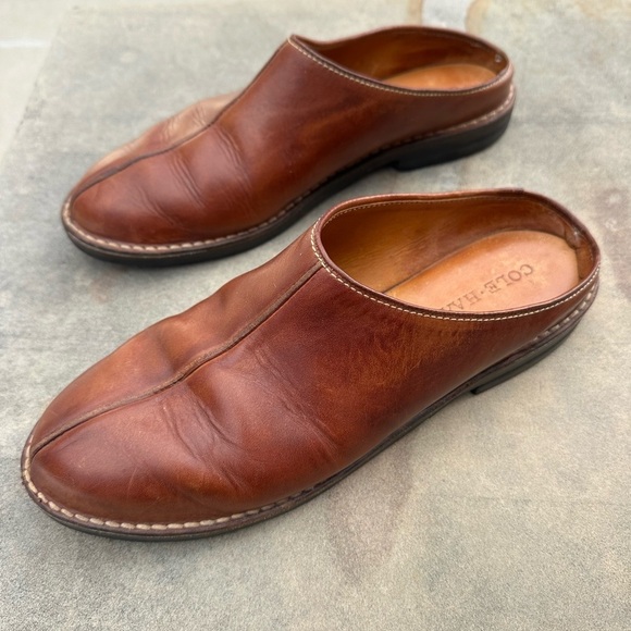 Cole Haan Women's Slip-on Cognac Leather Mules Clogs Size 8.5 - Picture 1 of 8